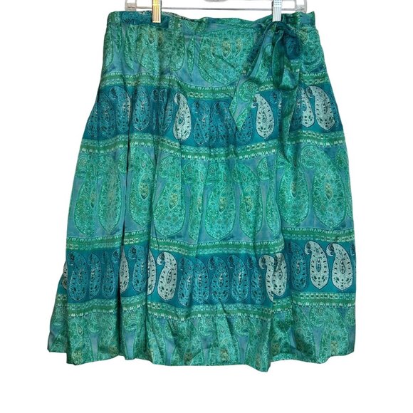 Banana Republic Women's 10 Silk Blend Paisley Boho Midi Wrap Skirt Turquoise - Picture 2 of 12